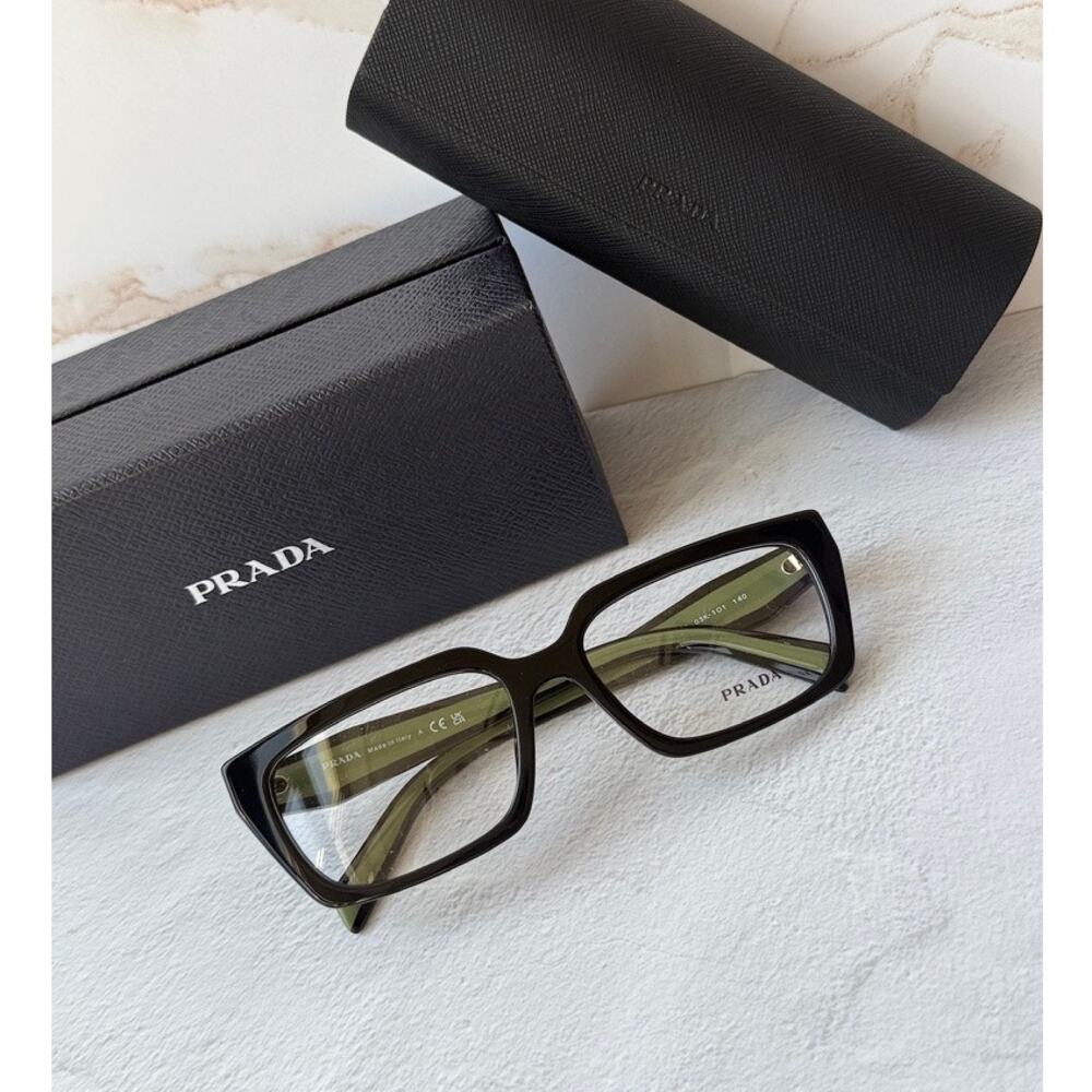 NEW Prada PR D05V Black Green Rectangular Eyeglasses Frames - Picture 2 of 7